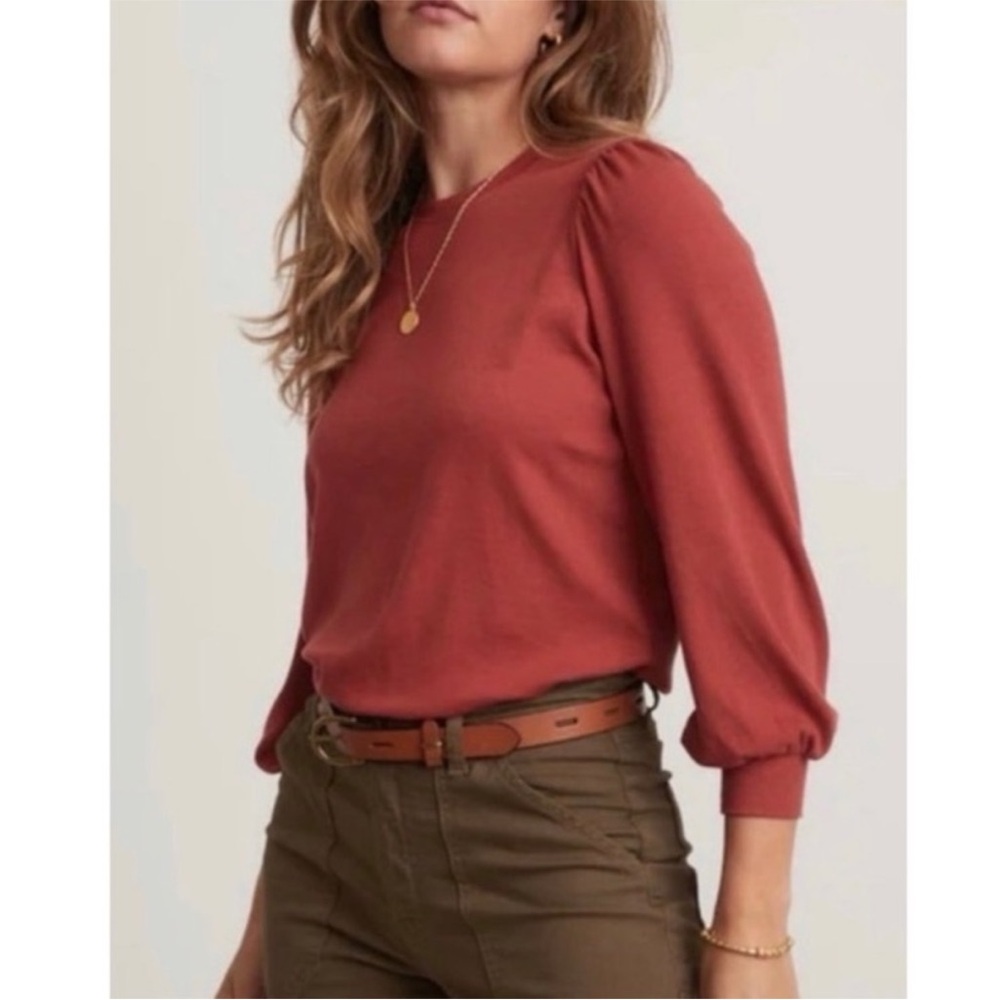 Marine Layer Lexi Rib Long Puff Sleeve Blouse Top rust Womens Sz L